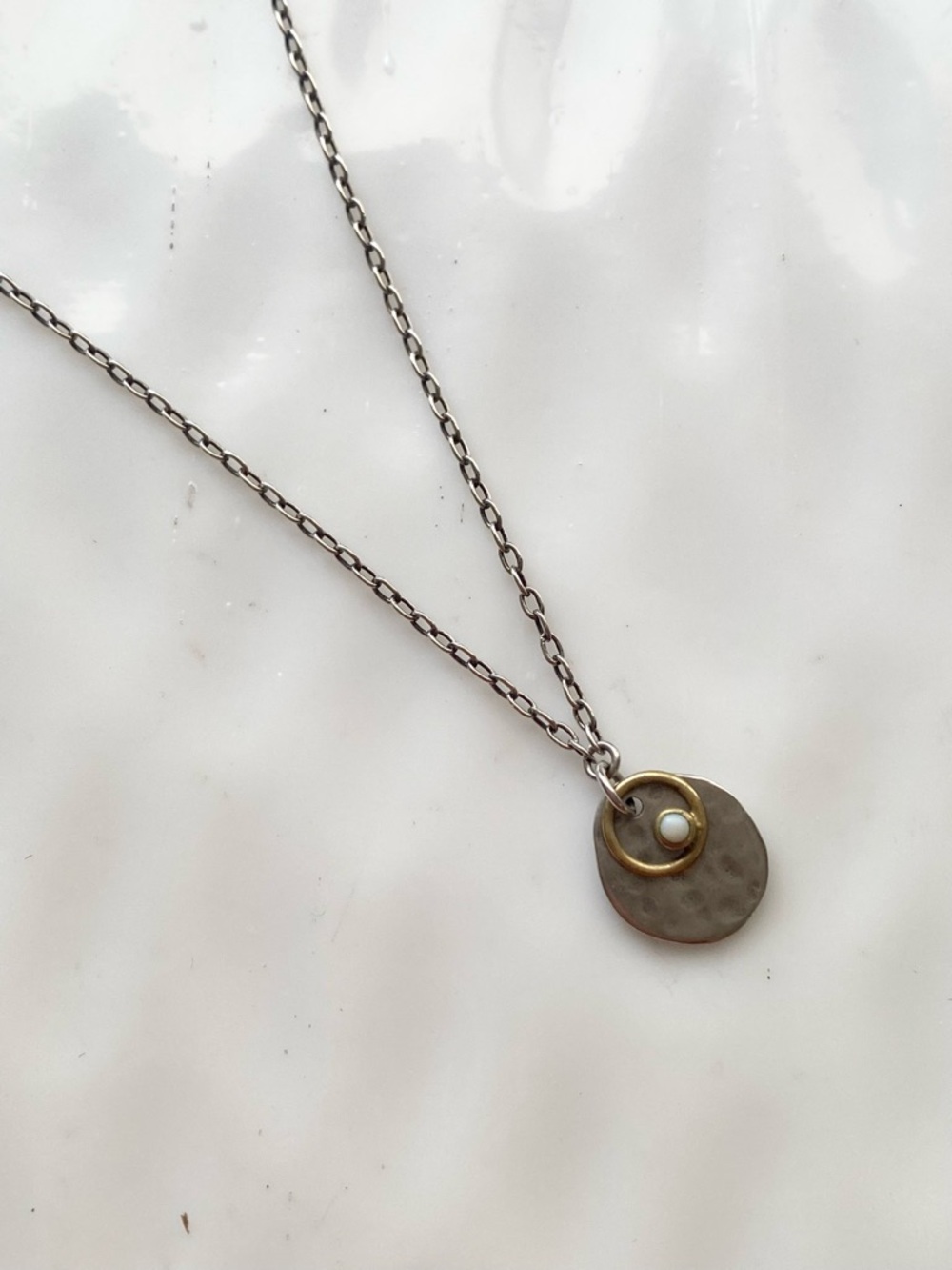 Silpada Sterling Silver Disc Necklace with Gold Halo and Pearl Accent 16”inches - Picture 2 of 5